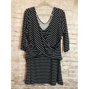 Catherines Curvy Collection Top Womens 2X Black Striped Ruched Draped Stretch